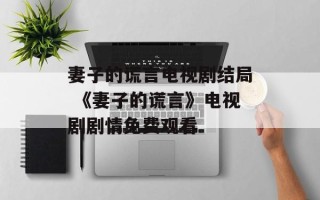 妻子的谎言电视剧结局 《妻子的谎言》电视剧剧情免费观看